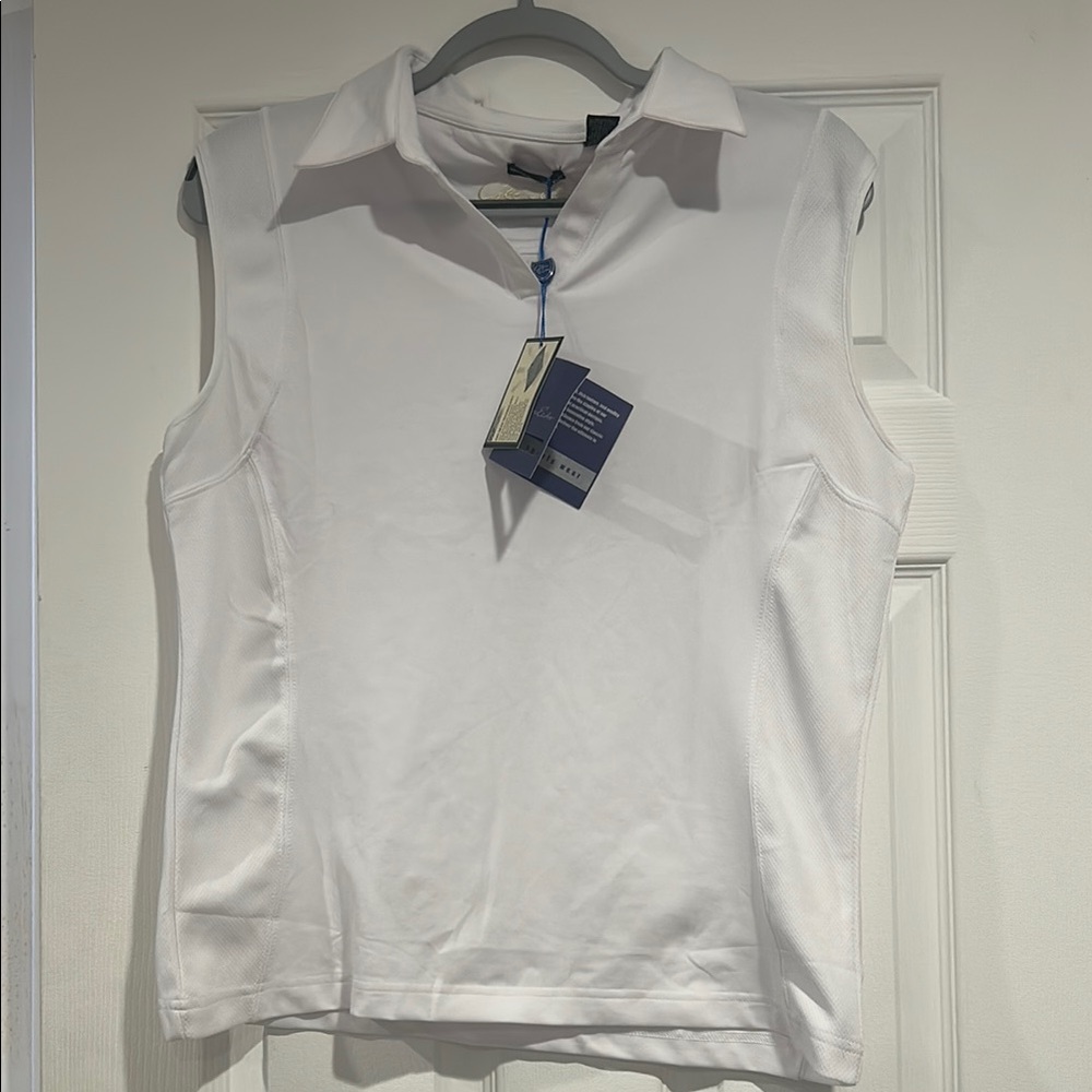 Women’s White Sleeveless Polo Shirt - Moisture Wicking